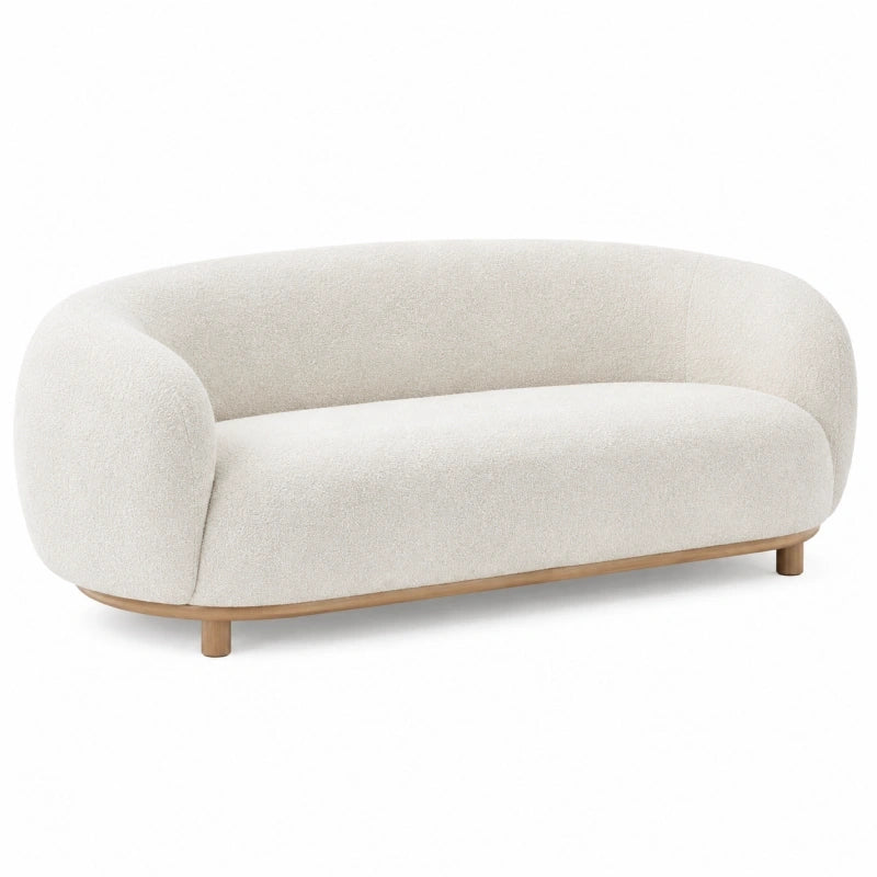 Canapé 2 places 180 cm en tissu écru avec piètement en bois style contemporain