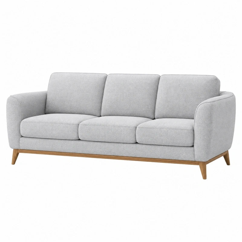 Canapé 3 places 210 x 85 x 82 cm en tissu gris avec pieds en bois style scandinave