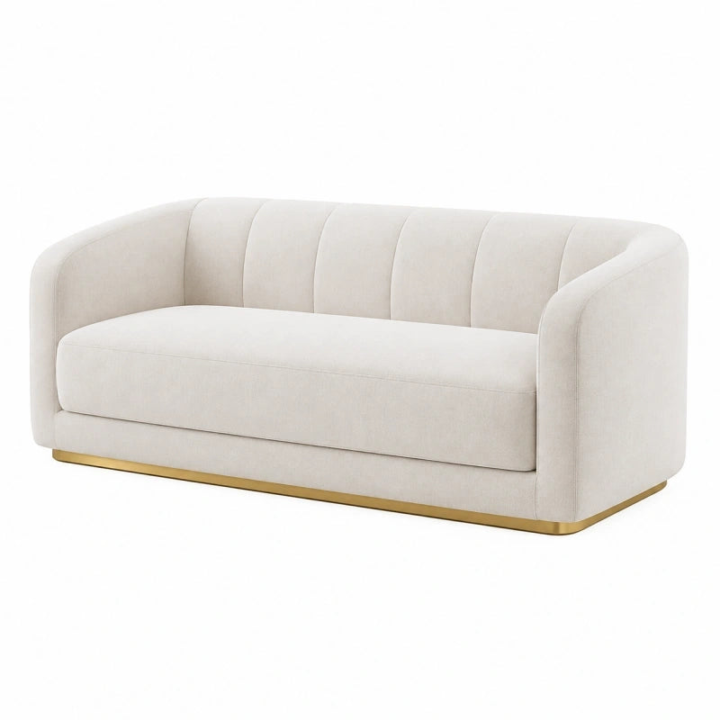 Canapé 2 places 165 x 85 x 76 cm en tissu beige style contemporain avec piètement doré