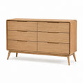 Commode 140 x 40 x 80 cm en bois chêne à 6 tiroirs style scandinave