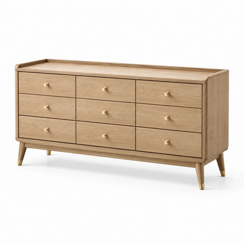 Commode 160 x 45 x 85 cm en bois beige à 9 tiroirs style scandinave