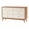 Commode 120 cm en bois naturel et blanc cassé à 7 tiroirs style rétro