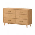 Commode 140 x 45 x 80 cm en bois chêne clair à 6 tiroirs style scandinave