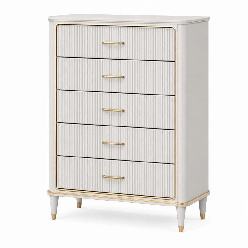 Commode 80 x 40 x 110 cm blanche en bois d'ingénierie à 5 tiroirs style moderne