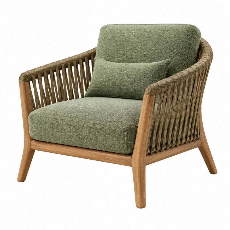 Fauteuil de jardin 75 x 80 x 80 cm en bois et corde tressée vert style naturel