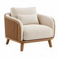 Fauteuil 78 cm en tissu bouclette écru et bois style contemporain