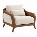 Fauteuil 85 x 82 x 82 cm en tissu bouclette écru et bois brun style contemporain