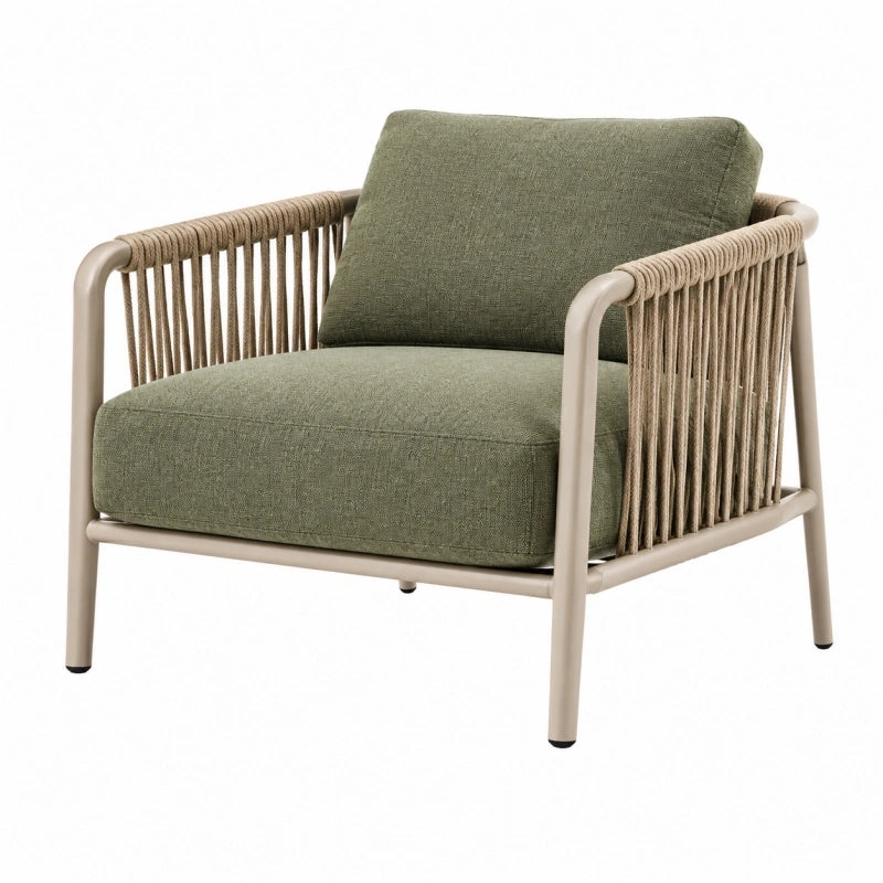 Fauteuil 75 x 78 x 80 cm en métal et corde beige vert kaki style contemporain