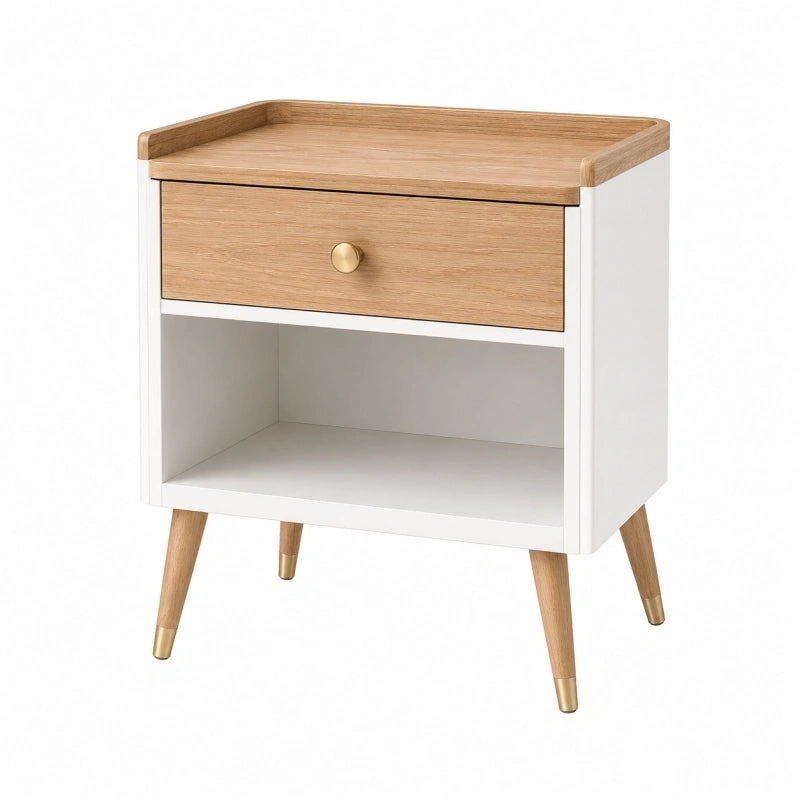 Table de chevet 45 x 40 x 60 cm en bois blanc et naturel avec tiroir style scandinave