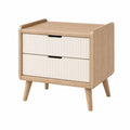 Table de chevet 60 x 40 x 60 cm en bois chêne clair et blanc à 2 tiroirs style scandinave