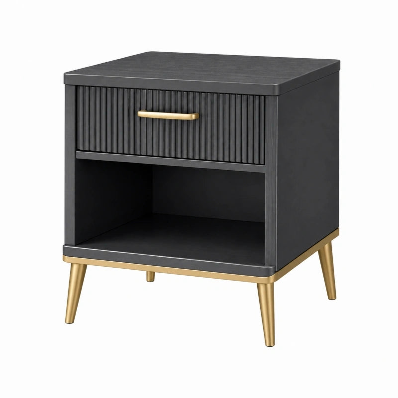 Table de chevet 45 x 40 x 60 cm en bois noir avec tiroir et niche style moderne