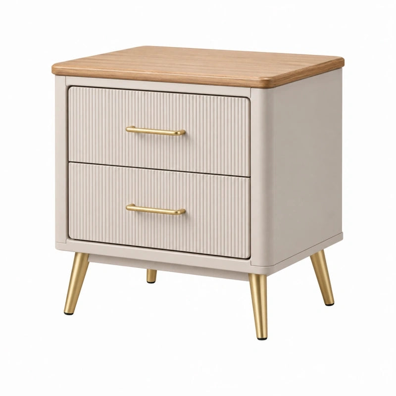 Table de chevet 50 x 40 x 60 cm en panneaux de bois beige et bois naturel à 2 tiroirs style moderne