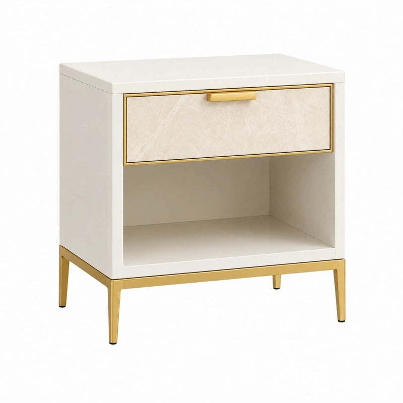 Table de chevet 50 x 40 x 60 cm blanche et dorée avec tiroir style contemporain