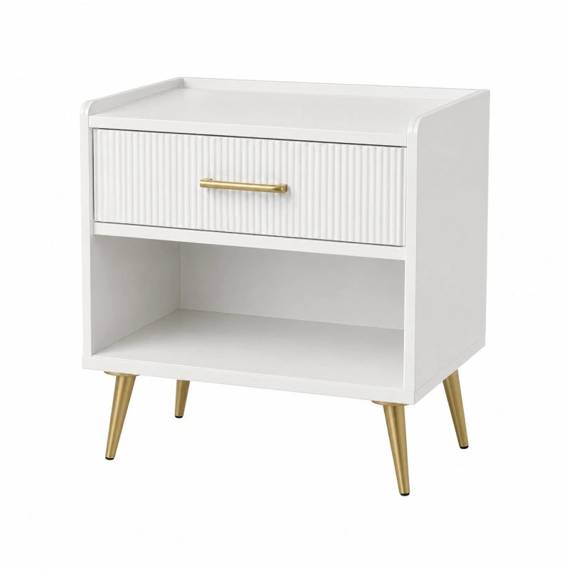 Table de chevet 60 x 40 x 65 cm blanche en panneaux de bois avec tiroir style contemporain