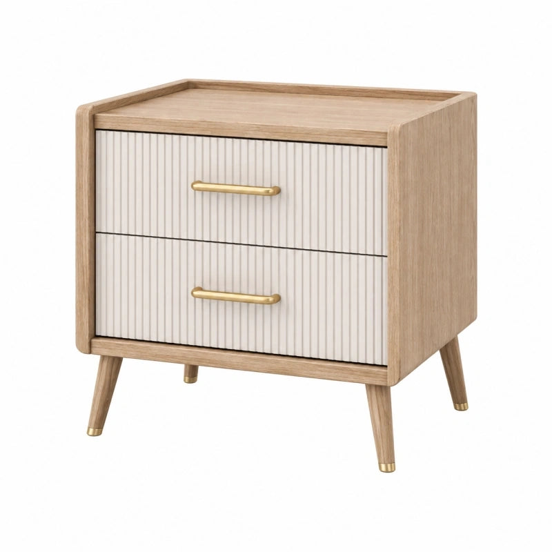 Table de chevet 50 x 40 x 60 cm en bois beige et blanc à 2 tiroirs style contemporain