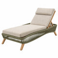 Chaise longue de jardin 200 cm en bois et corde synthétique beige vert kaki inclinable