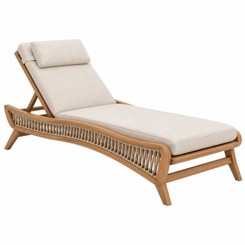 Bain de soleil 200 x 70 cm en bois beige pour extérieur à dossier inclinable style naturel