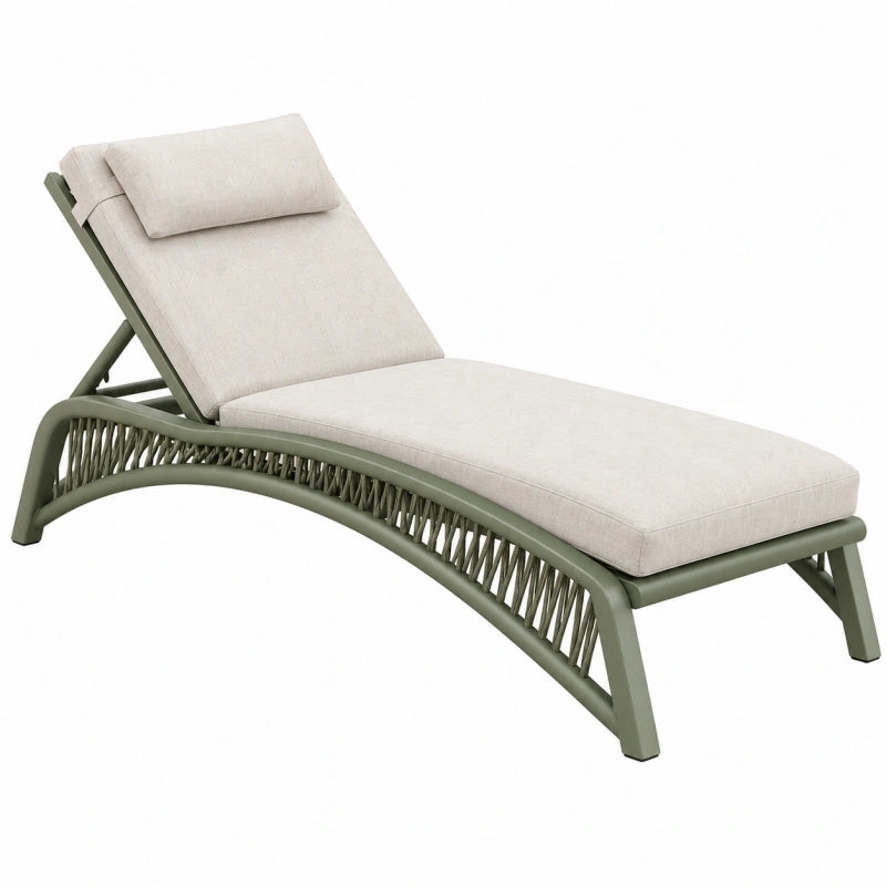 Chaise longue de jardin 198 x 70 cm en métal vert avec coussin textile dossier inclinable
