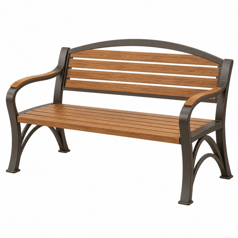 Banc de jardin 122 x 65 x 89 cm métal brun et lattes aspect bois style classique