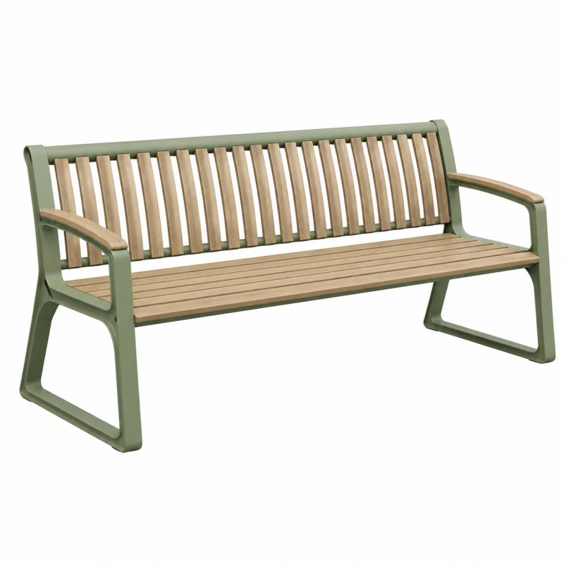 Banc de jardin 150 x 60 x 85 cm en métal vert et bois naturel 3 places