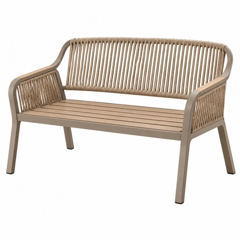 Banc de jardin 120 cm en aluminium et corde beige style contemporain