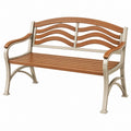 Banc de jardin 120 cm bois et métal marron beige à accoudoirs