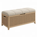 Banc coffre de rangement 100 x 40 x 45 cm en bois et rotin beige avec assise rembourrée style naturel