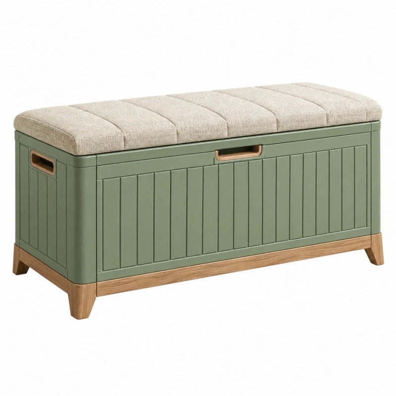 Banc de rangement 100 x 40 x 50 cm en bois vert avec assise rembourrée style contemporain