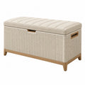 Banc coffre de rangement 100 x 40 x 50 cm en tissu beige avec assise rembourrée style contemporain